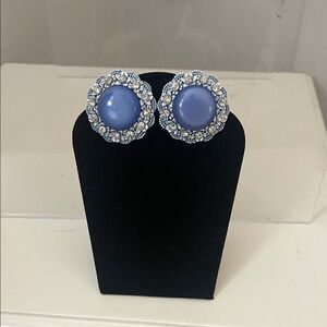 Elegant Blue and Silver Vintage Clip Earrings